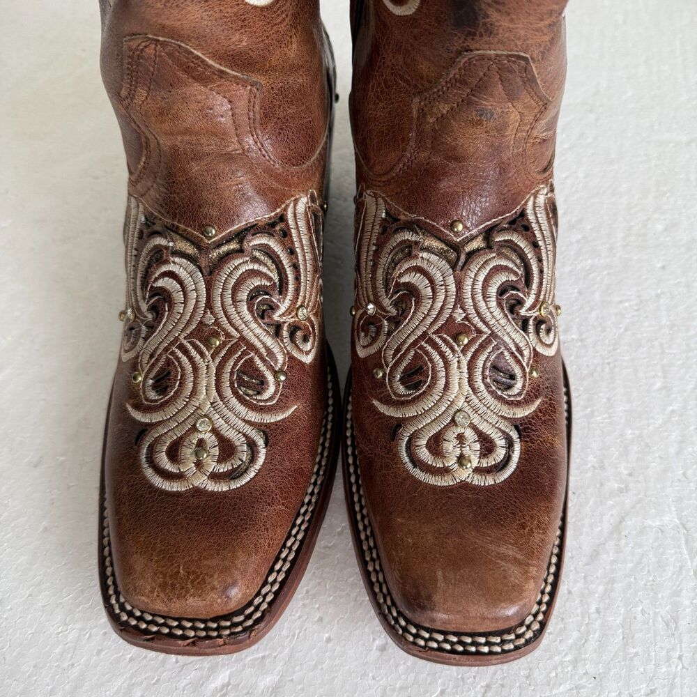 Stiefeld Handcrafted Leather Western Boots Women 8.5 Floral Embroidered Crystal - Picture 9 of 15